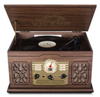 7-in-1 Wood Music Center with 3-Speed Turntable & Dual Bluetooth