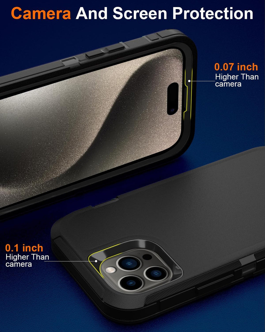 Entronix Bundle Compatible with iPhone 14 Pro Max - Heavy Duty Case & 2 Clear Screen Protectors