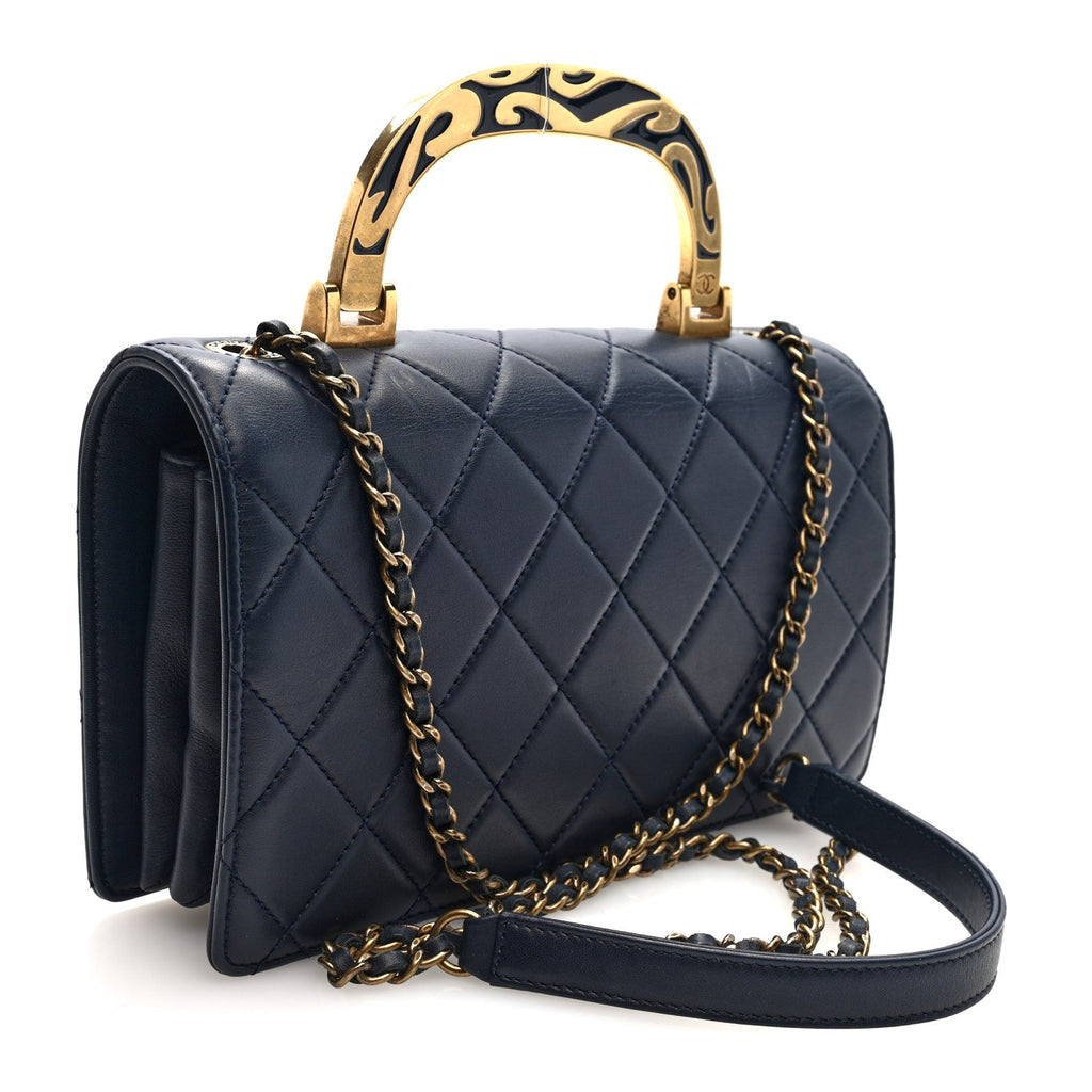 Lambskin Quilted Small Art Nouvelle Flap Bag Navy
