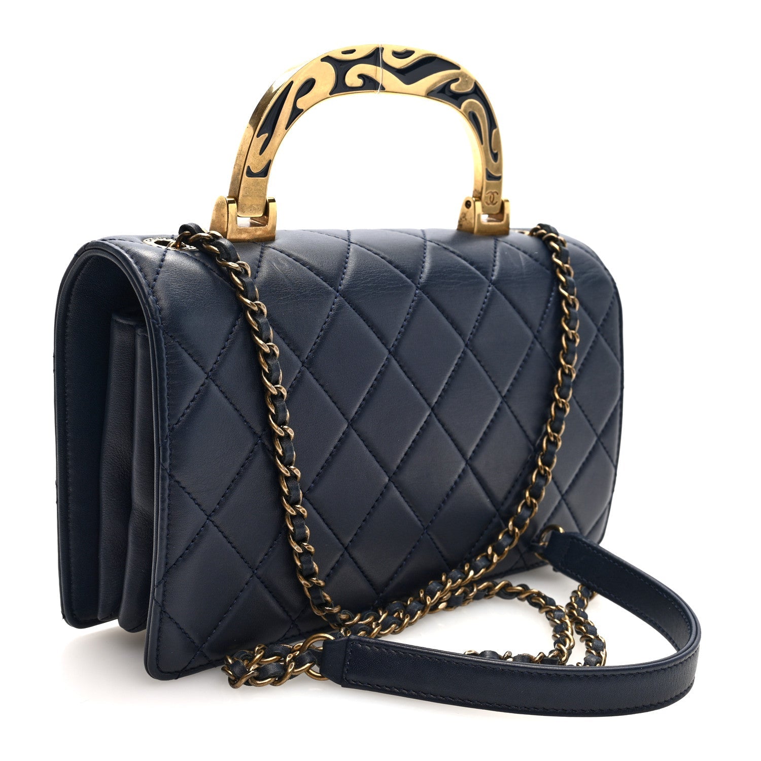 Lambskin Quilted Small Art Nouvelle Flap Bag Navy