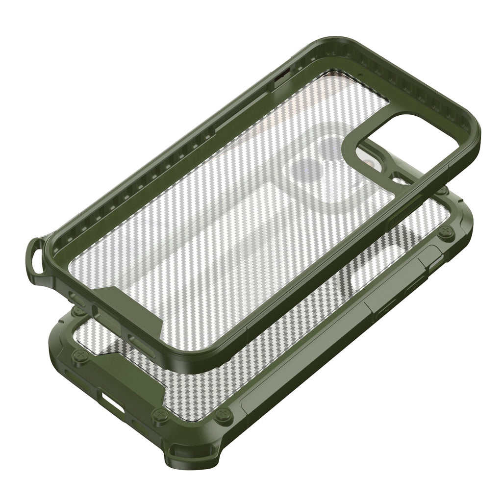 Reiko Shockproof Pc Bumper Case With Carbon Fiber Pattern In Green For Iphone 12 Mini