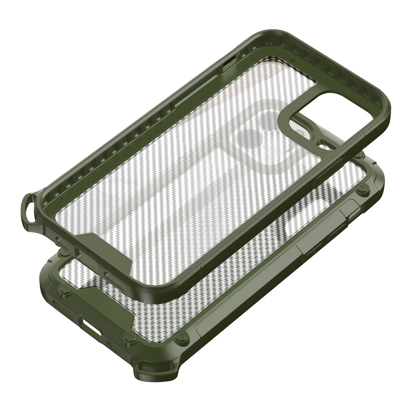 Reiko Shockproof Pc Bumper Case With Carbon Fiber Pattern In Green For Iphone 12 Mini