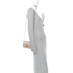Satin Crystal Medusa Chain Clutch Beige