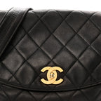 Lambskin Quilted Flap Shoulder Bag Black