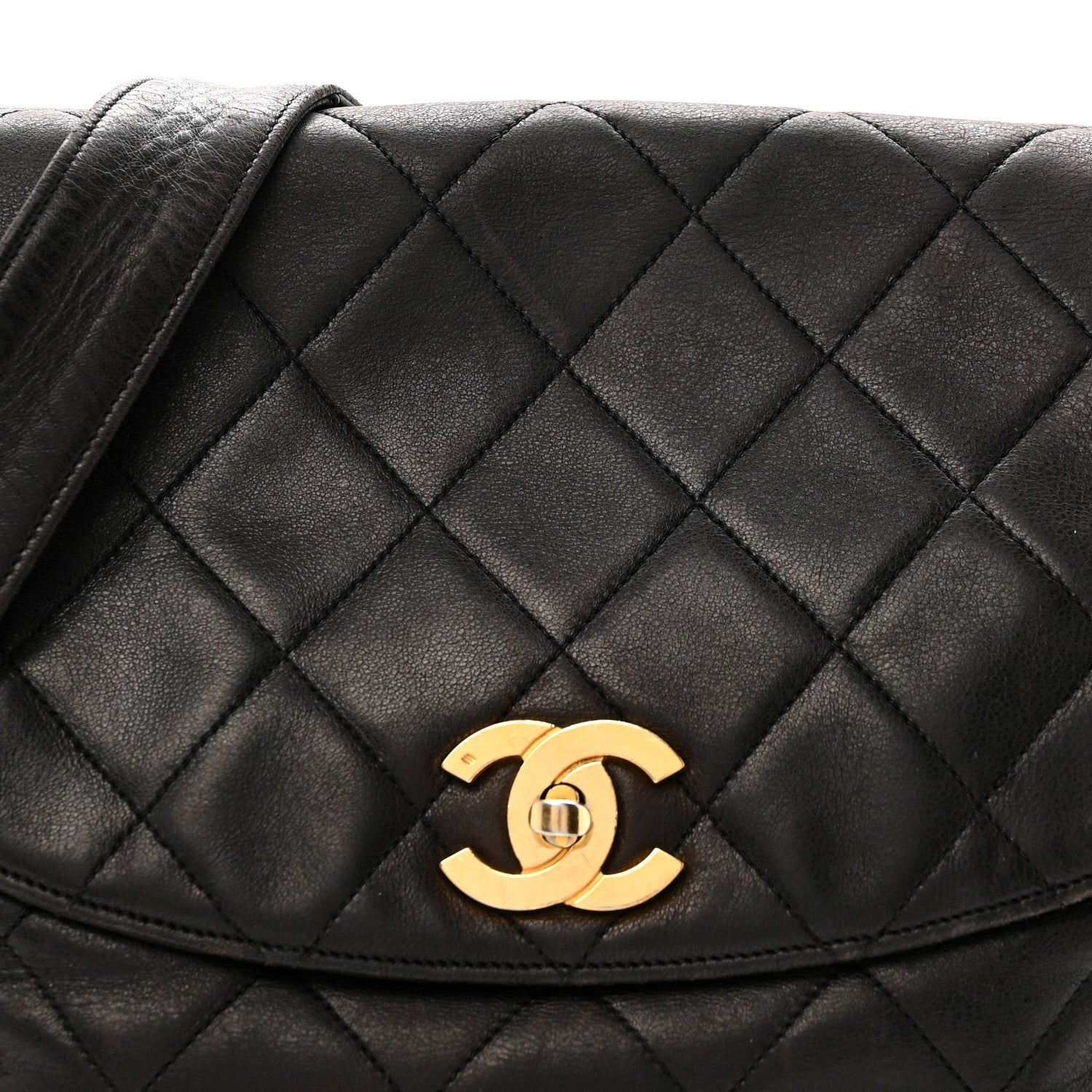 Lambskin Quilted Flap Shoulder Bag Black
