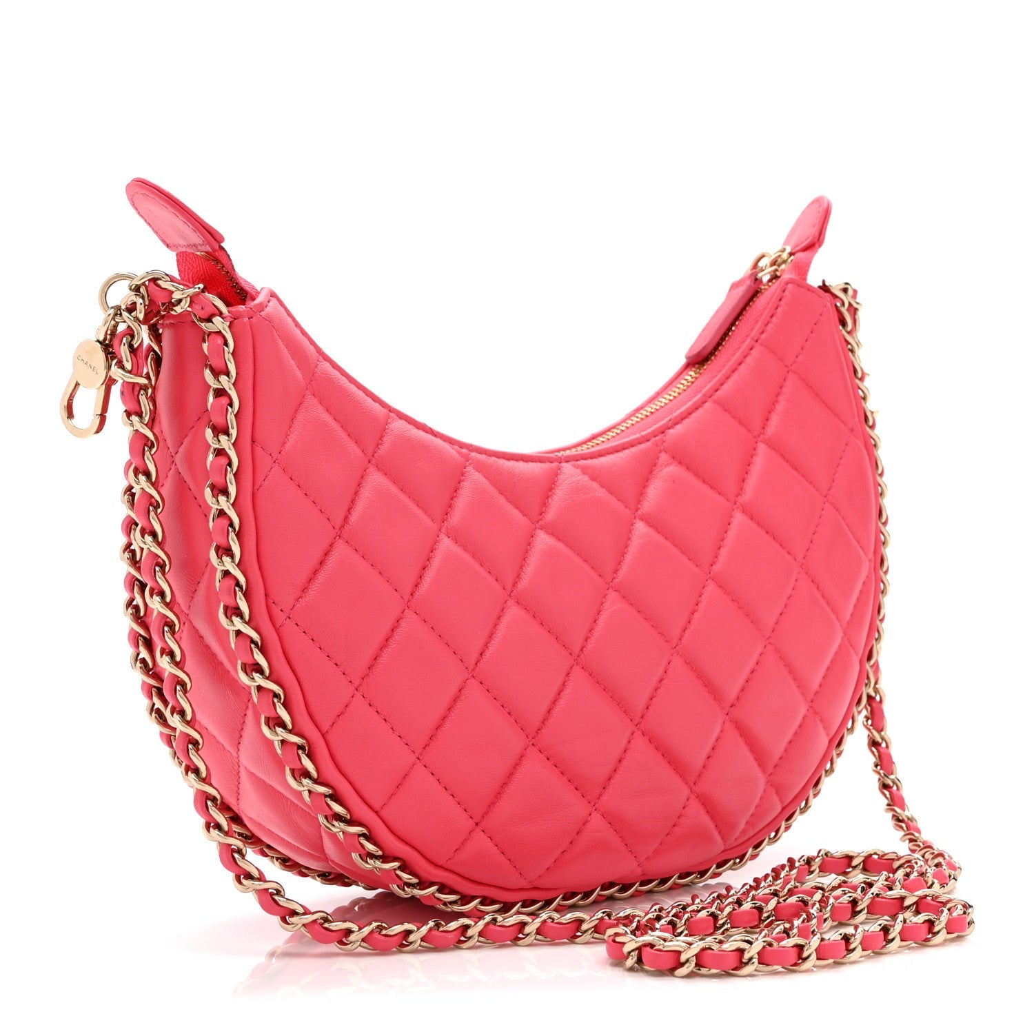 Lambskin Quilted Small Hobo Bag Pink