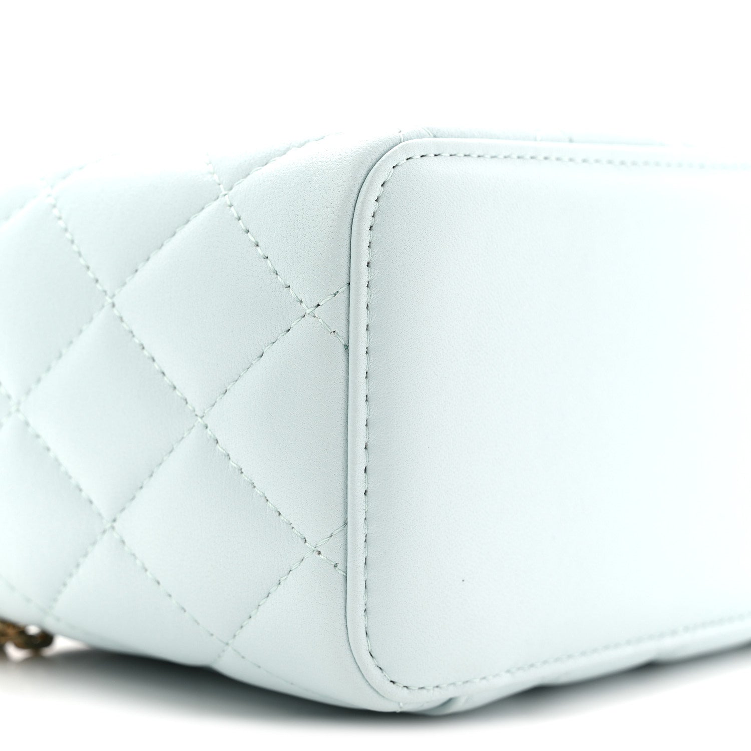 Lambskin Quilted Small Top Handle Vanity Case With Chain Light Blue