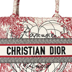 Canvas Embroidered Medium Dioramour D-Royaume Book Tote Red Multicolor