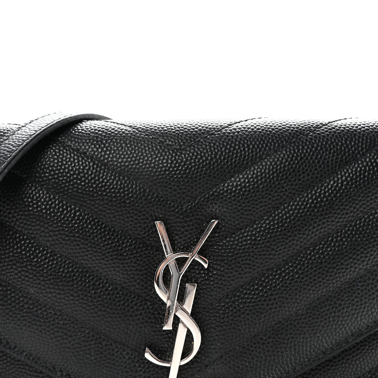 Grain De Poudre Matelasse Chevron Monogram Envelope Chain Wallet Black