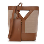 Smooth Calfskin Canvas Y Small Bucket Bag White Camel