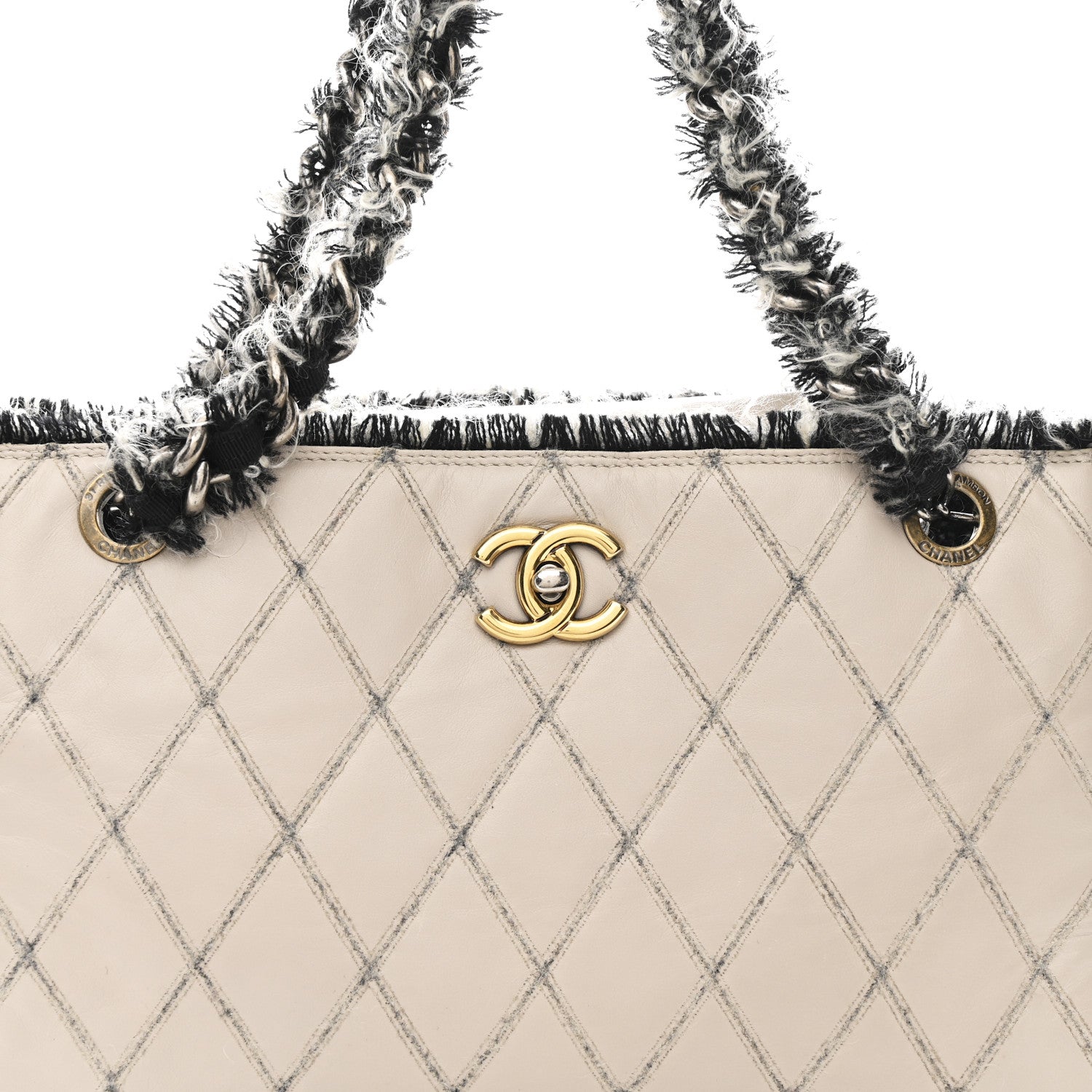 Tweed Calfskin Tweedy Shopping Tote Beige