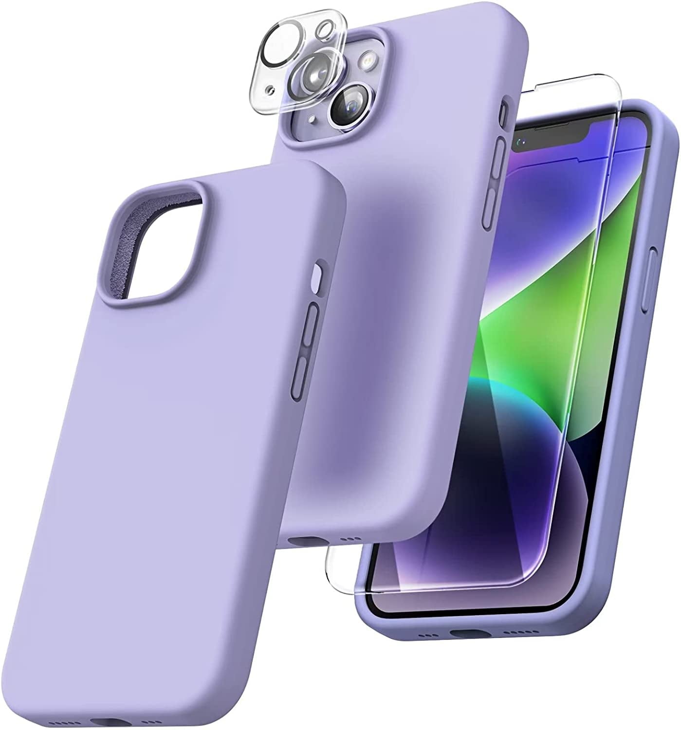 Entronix Bundle Compatible with iPhone 14 - Liquid Silicone Case, 1 Clear Screen Protector & 1 Camera Lens Protector