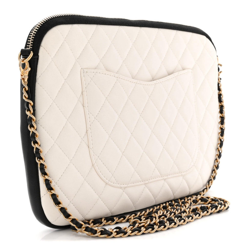 Lambskin Quilted Medium Girl Shoulder Bag White Black