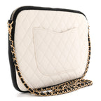 Lambskin Quilted Medium Girl Shoulder Bag White Black