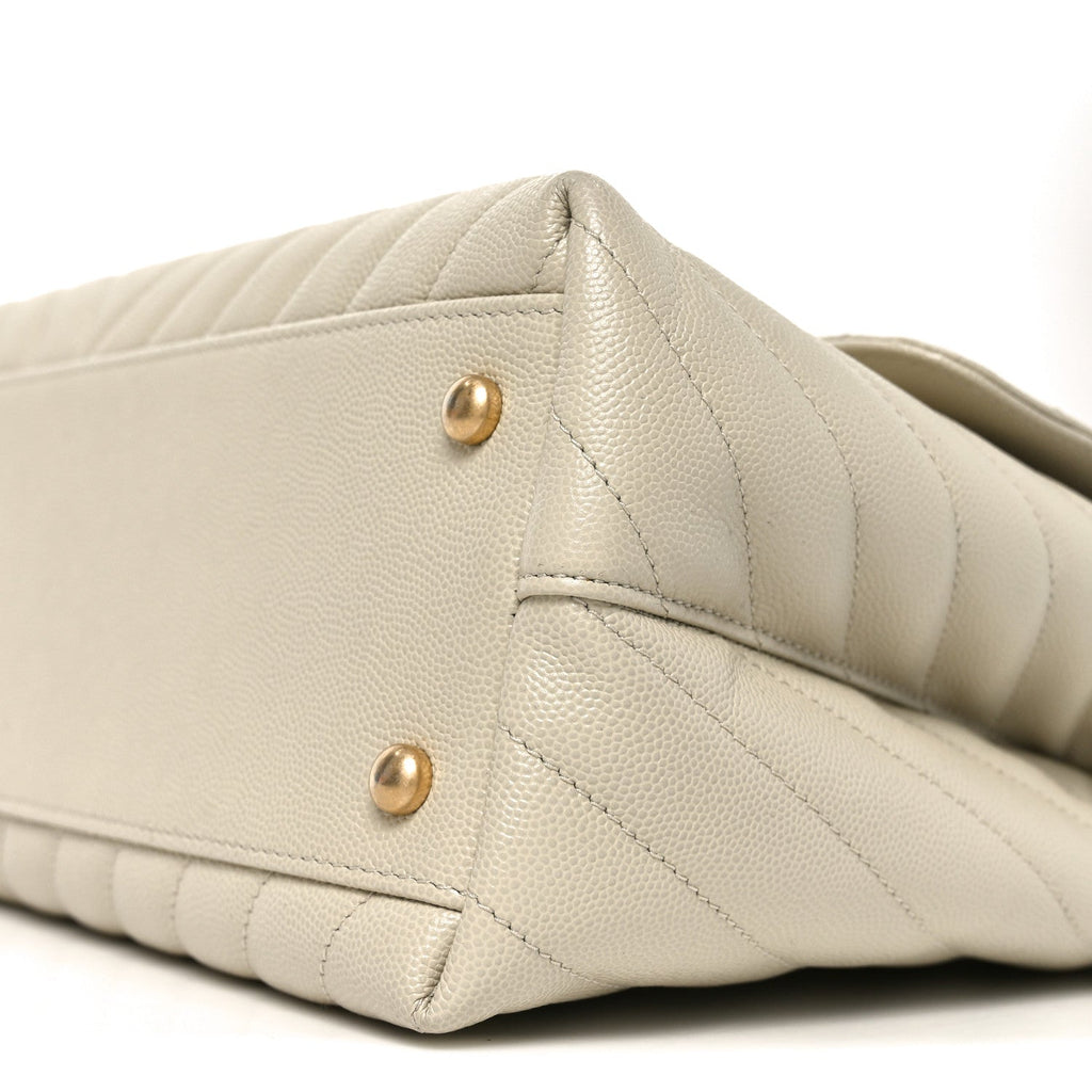 Caviar Chevron Quilted Medium Coco Handle Flap White