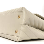 Caviar Chevron Quilted Medium Coco Handle Flap White