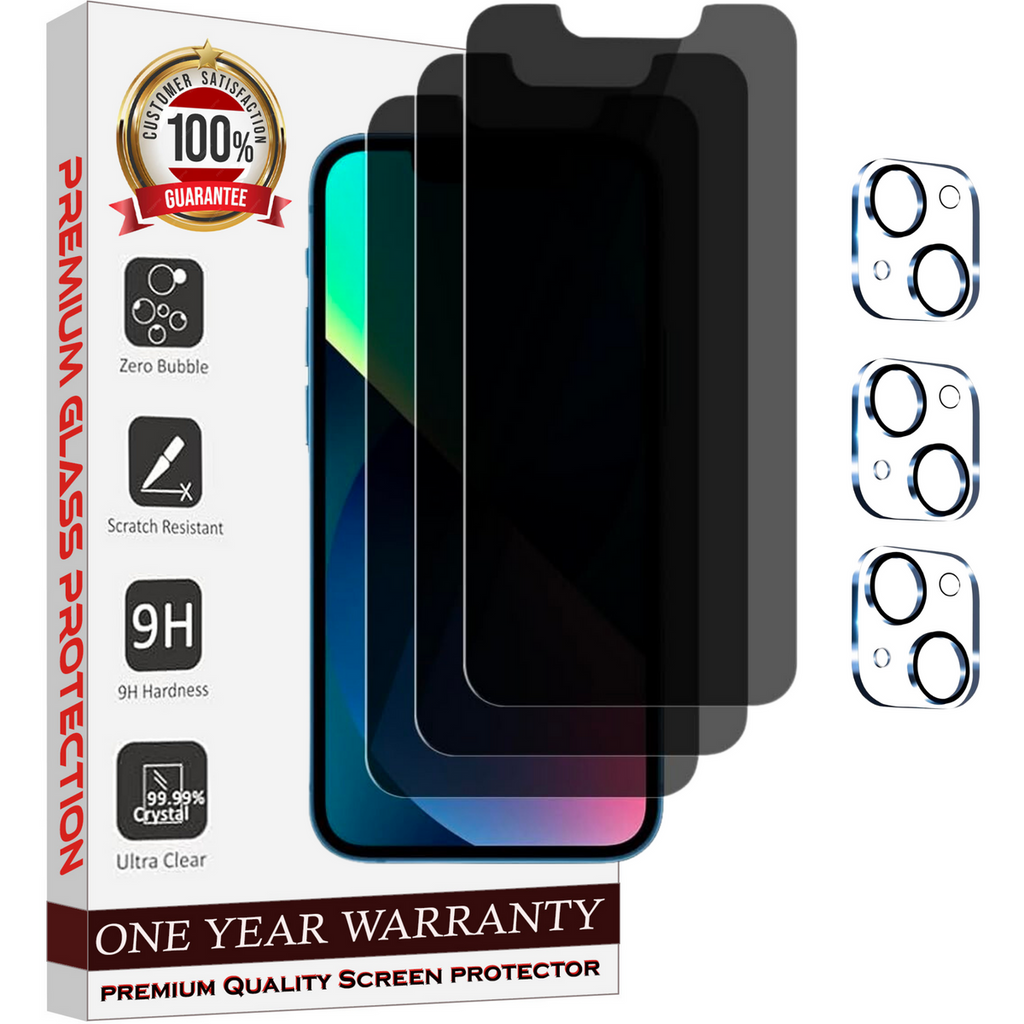 Entronix Anti-Spy Privacy Screen Protector & Camera Lens Protector Compatible with iPhone 13 Mini - 6-Piece Combo