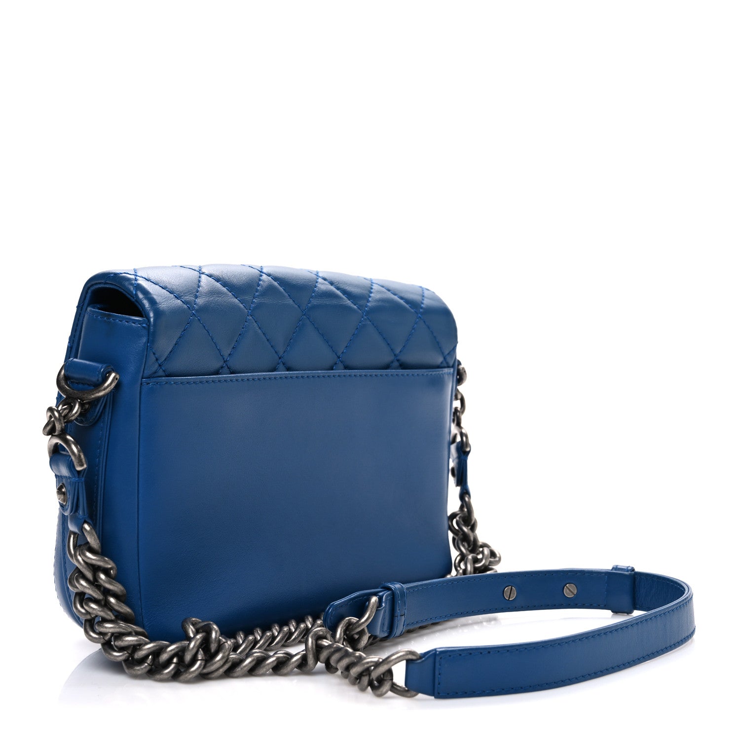 Calfskin Quilted Medium Rock My Shoulder Flap Blue
