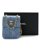 Denim Quilted Flap Mini Crossbody Blue