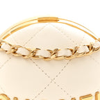 Lambskin Quilted Sphere Minaudiere Chain Clutch White
