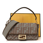 Wool Vitello King Houndstooth FF Embroidered Baguette Beige Moro