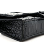 Shiny Calfskin Monochrome Crocodile Embossed Hourglass Chain Bag Black