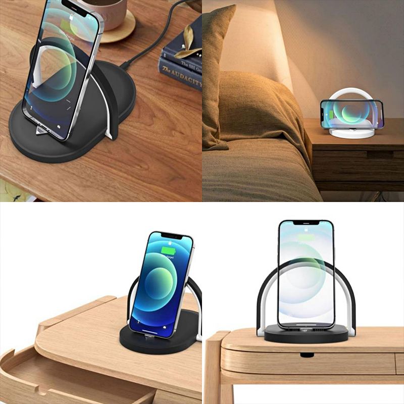 3 In 1 Foldable Wireless Charger Night Light Wireless Charging Station Stonego LED Reading Table Lamp 15W Fast Charging Light with Speaker