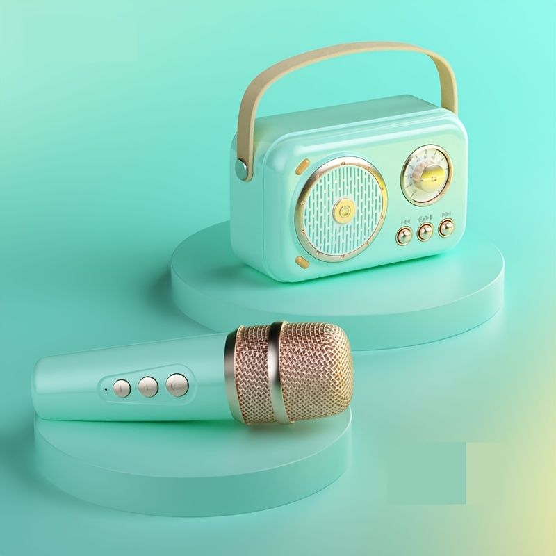 Portable KTV Speaker With Microphone Set; Retro BT Speaker With Home Karaoke Machine; Portable Handheld Karaoke Mics Speaker Machine For Kids And Adults Home Party Birthday