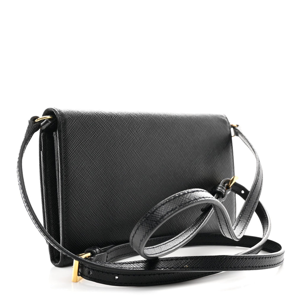 Saffiano Metal Flap Wallet With Strap Black