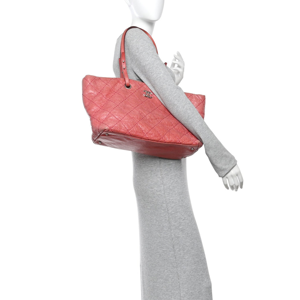 Glazed Calfskin Large On The Road Tote Pink