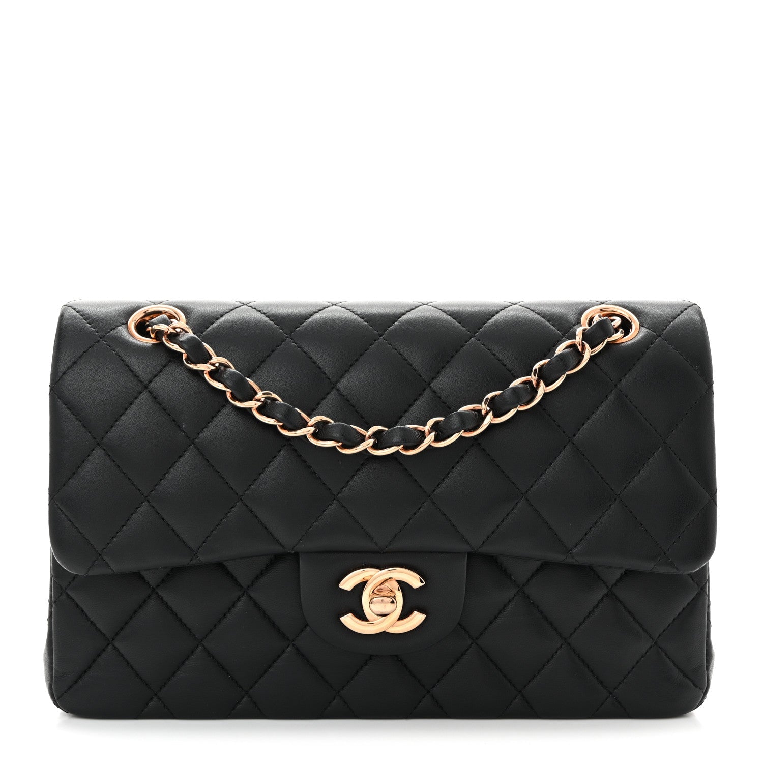 Lambskin Quilted Small Double Flap Black
