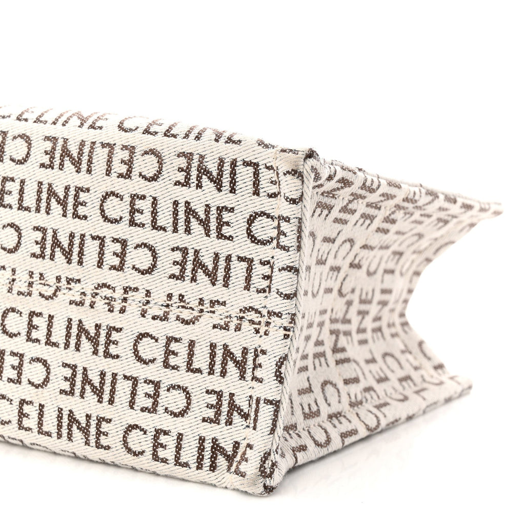 Canvas Calfskin All Over Print Small Cabas Thais White Tan