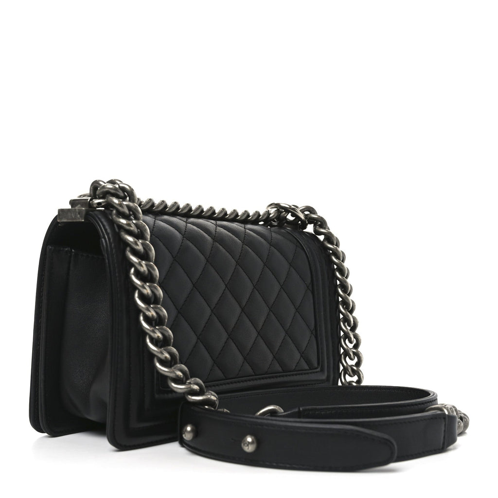Lambskin Quilted Small Boy Flap Black