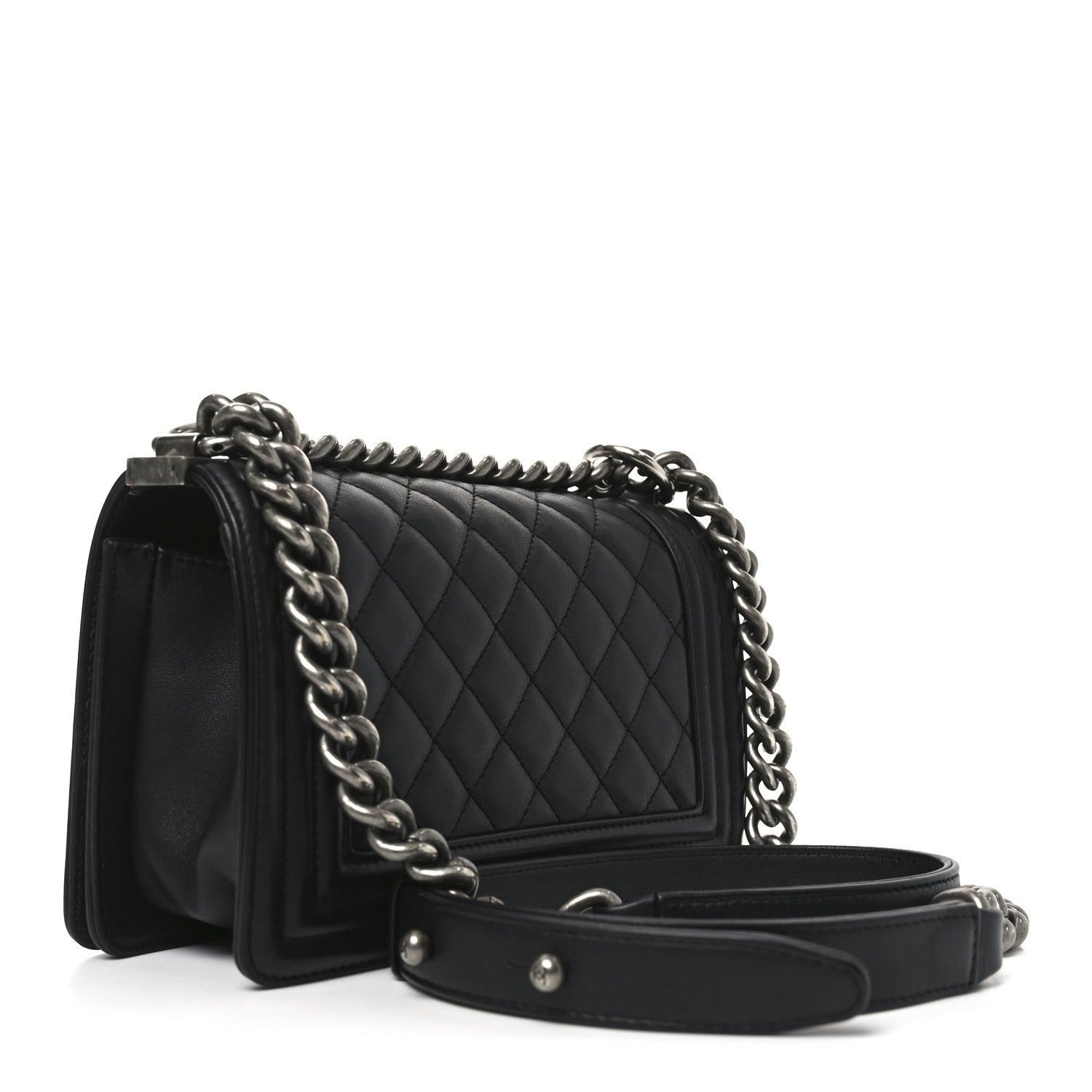 Lambskin Quilted Small Boy Flap Black