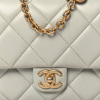Lambskin Enamel Pearl Quilted Mini Charm Me Square Flap Light Blue