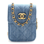 Denim Quilted Flap Mini Crossbody Blue