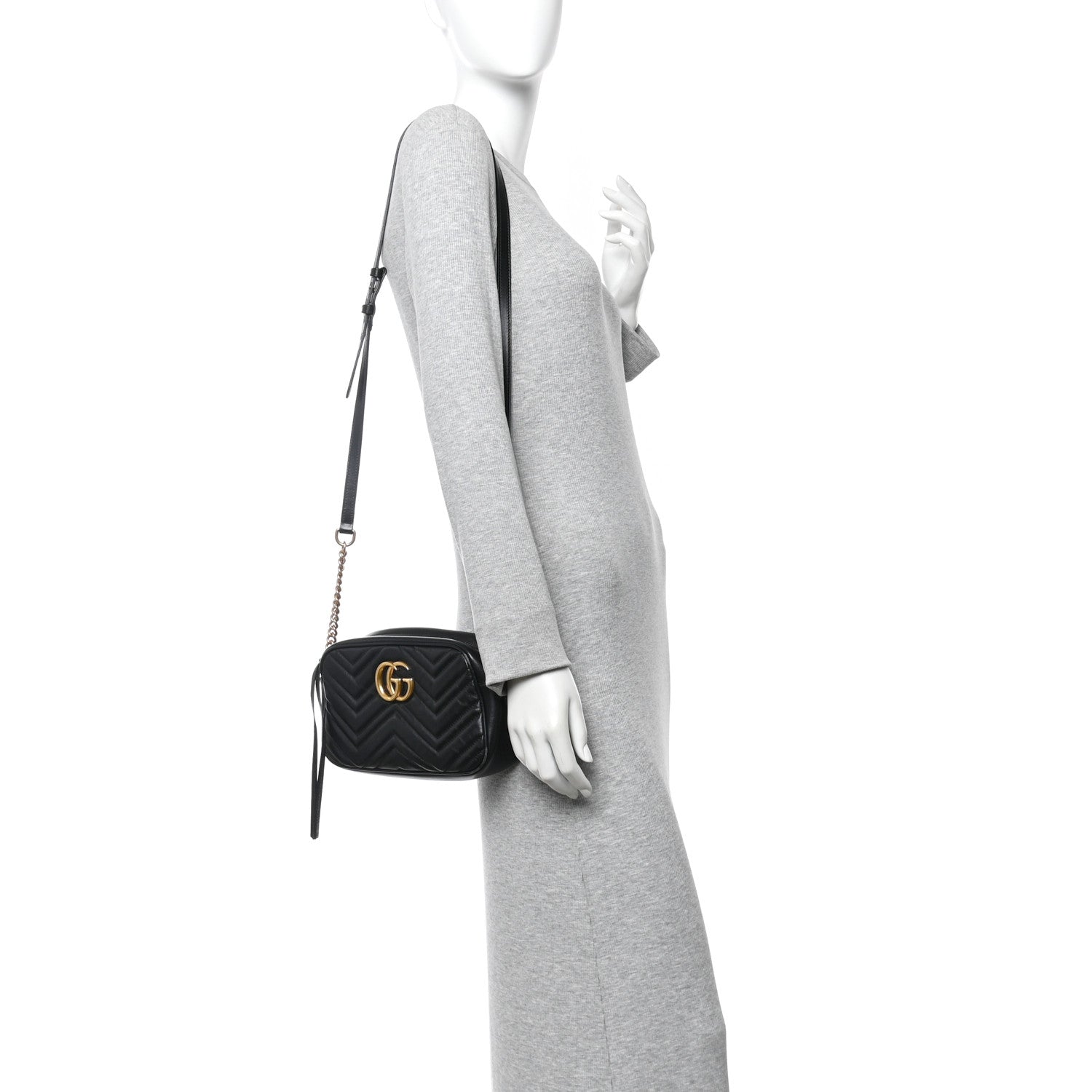 Calfskin Matelasse Small GG Marmont Chain Shoulder Bag Black
