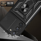 Kickstand Ring Holder With Slide Camera Cover Tpu Magnetic Car Mount For Galaxy S23  Plus In Black
