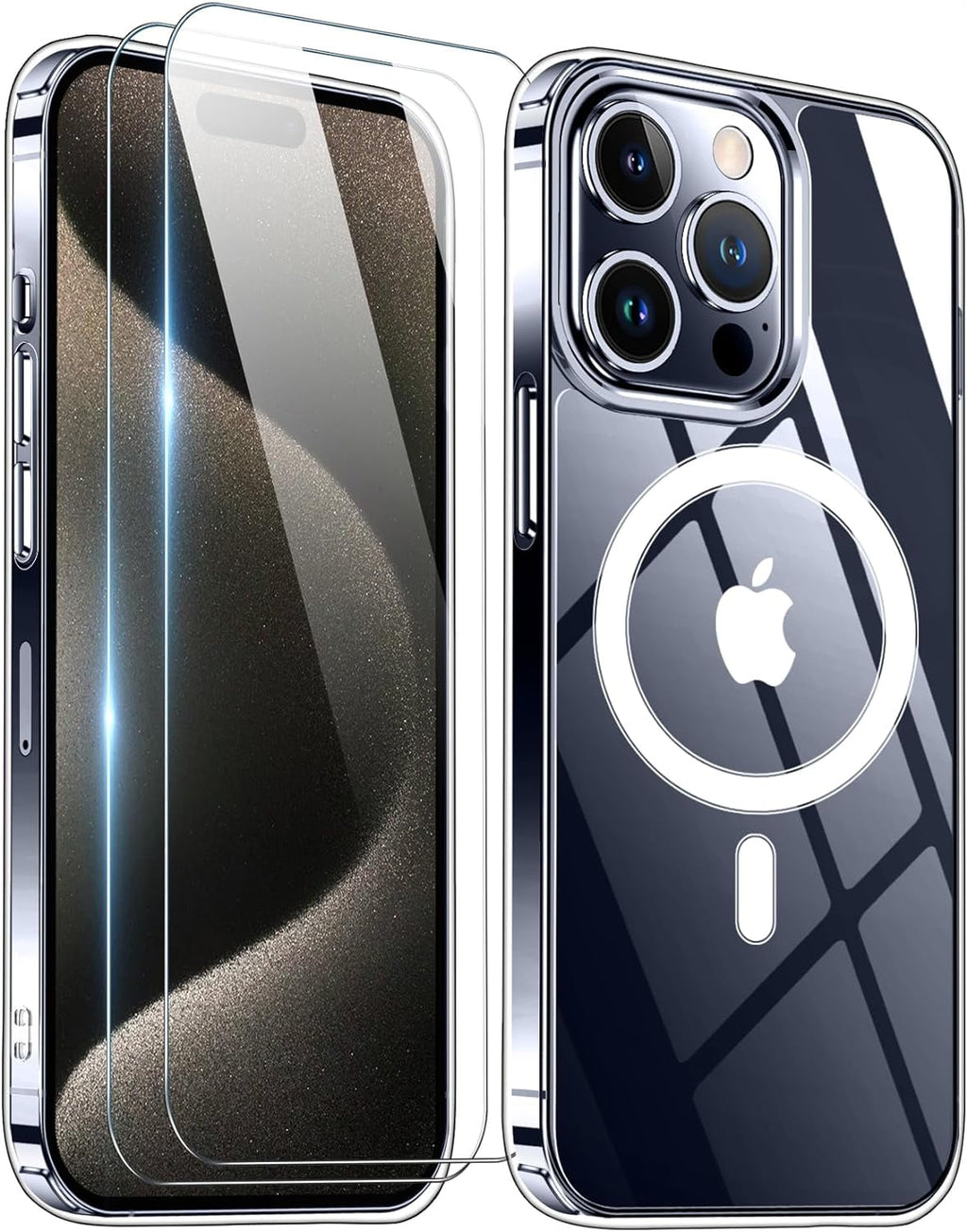 Entronix Bundle Compatible with iPhone 15 Plus - [Magnetic] Clear Case & 2 Clear Screen Protectors