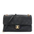 Iridescent Calfskin Triple Stitched Medium Flap Navy