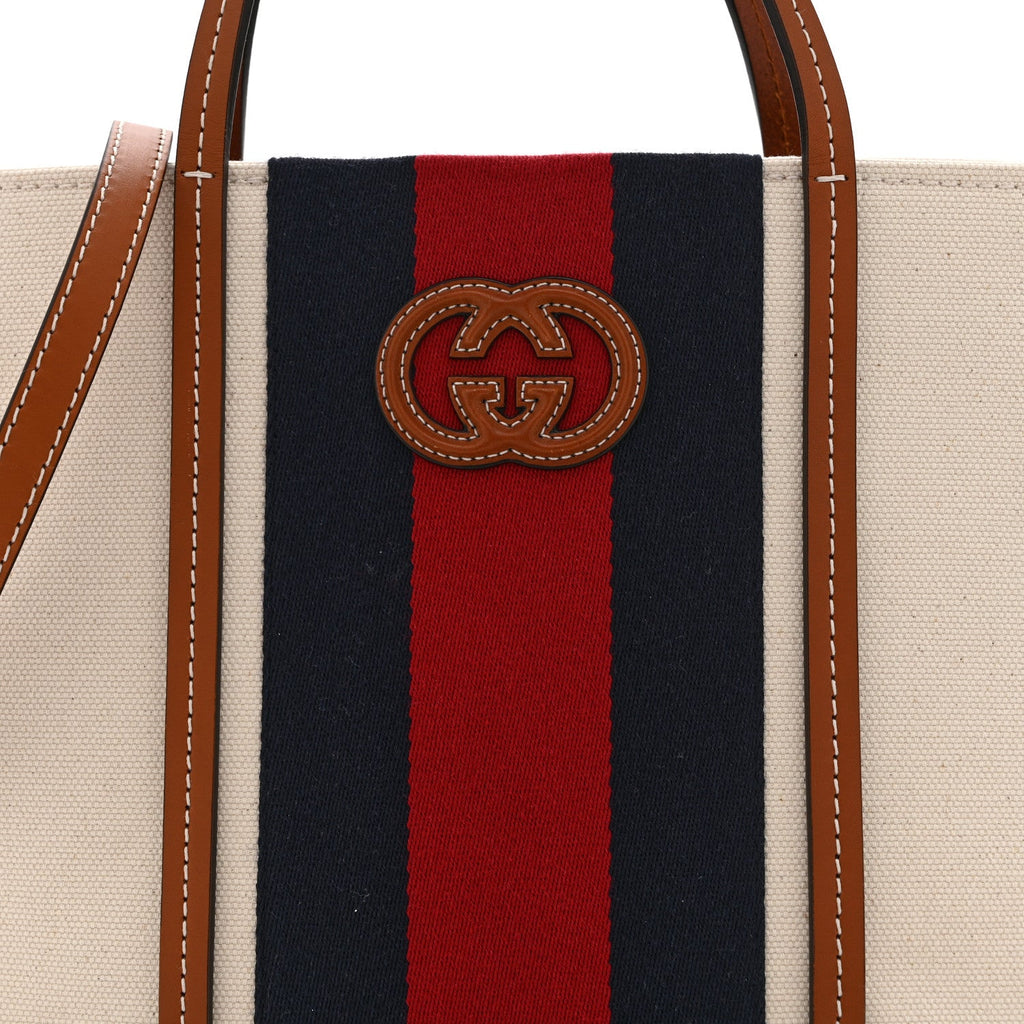 Canvas Calfskin Web Small Interlocking G Tote Bag Red Blue