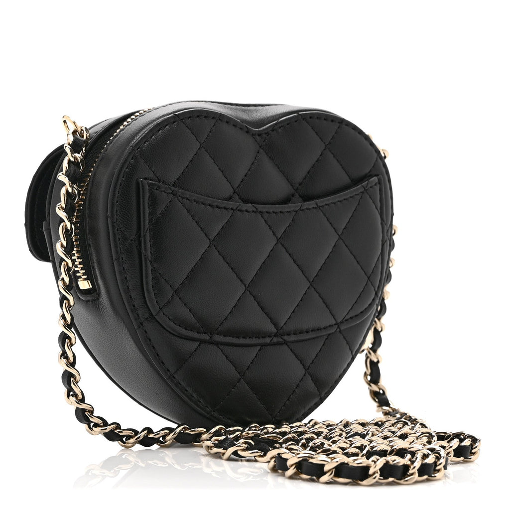 Lambskin Quilted CC In Love Heart Clutch With Chain Black