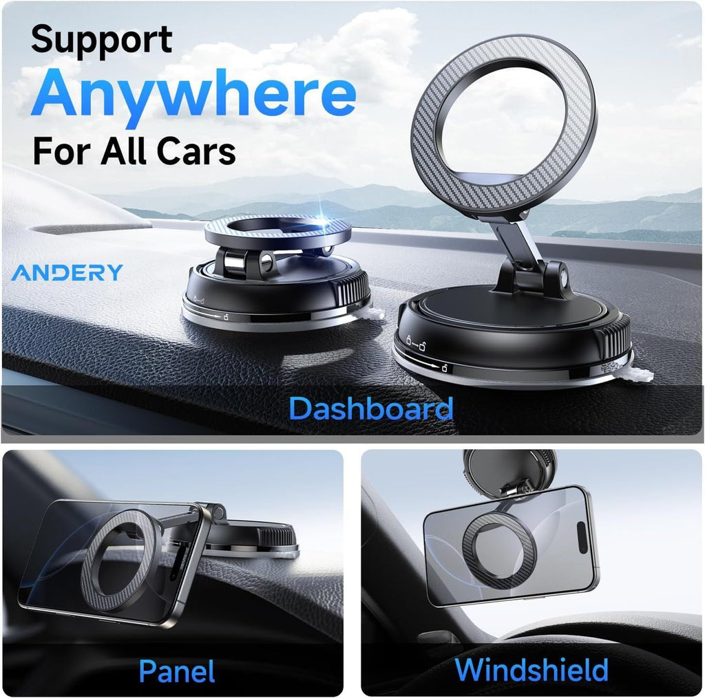 Car Phone Holder for Magsafe [78+LBS Strongest Suction & 2400gf Magnetic] 360° Adjustable Car Phone Mount, Phone Holders for Your Car for iPhone 17 Pro Max 16 15 14 13 12 Air Plus, Carbon Fiber