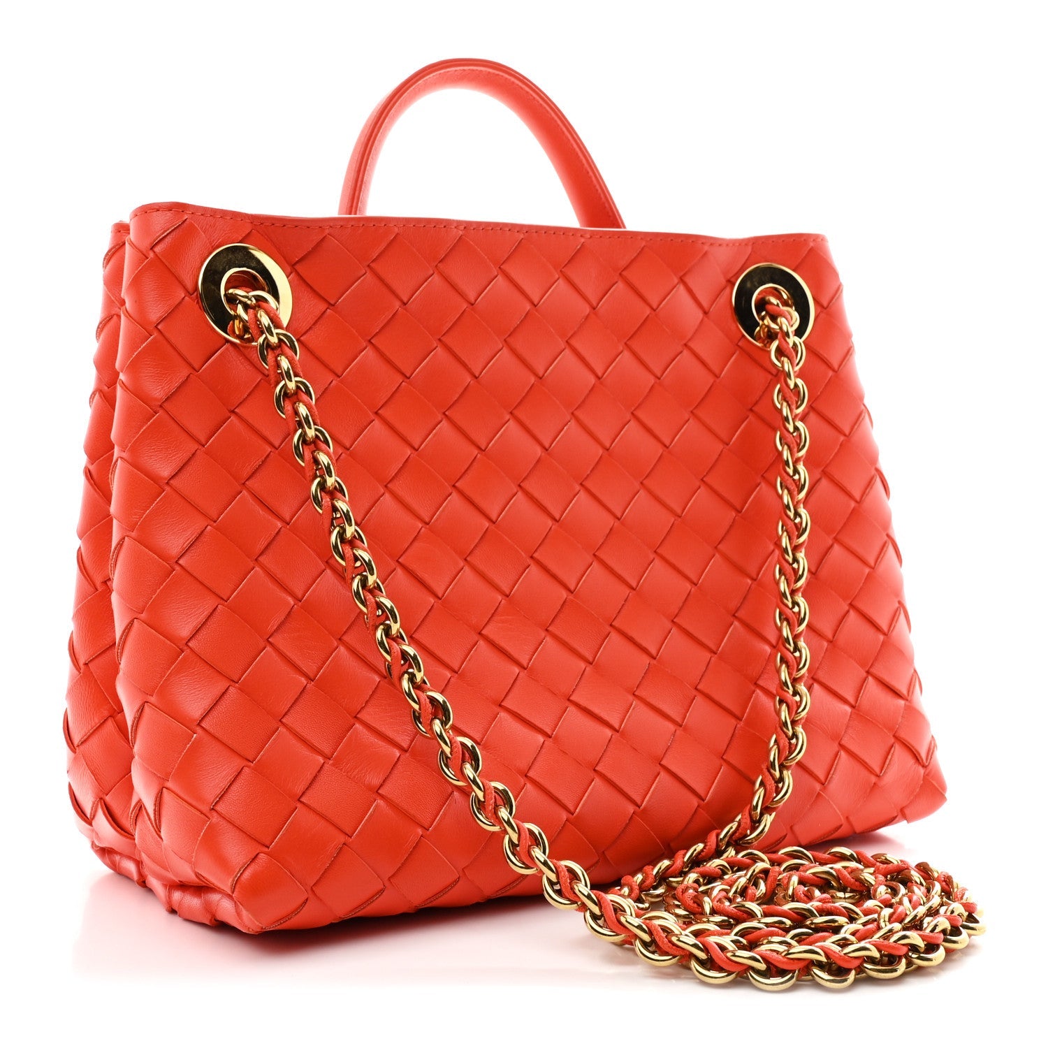 Nappa Intrecciato Small Andiamo With Chain Shoulder Bag Orange