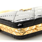Glazed Goatskin Quilted Small Box With Chain Black