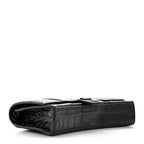 Shiny Calfskin Monochrome Crocodile Embossed Hourglass Chain Bag Black