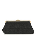 Tweed Quilted Kiss Lock Clutch Black