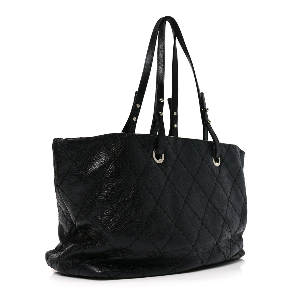 Glazed Calfskin Large On The Road Tote Black