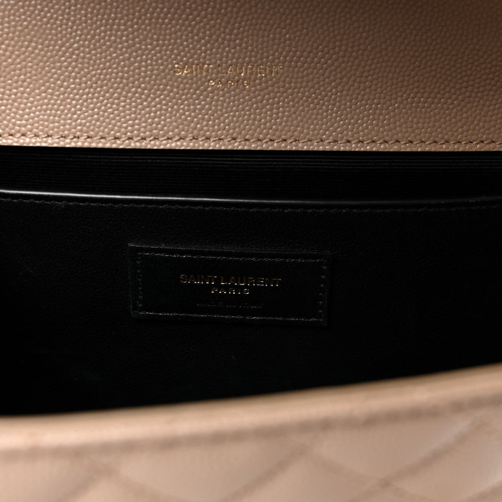Grain De Poudre Textured Mixed Matelasse Medium Triquilt Monogram Satchel Dark Beige