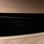 Grain De Poudre Textured Mixed Matelasse Medium Triquilt Monogram Satchel Dark Beige